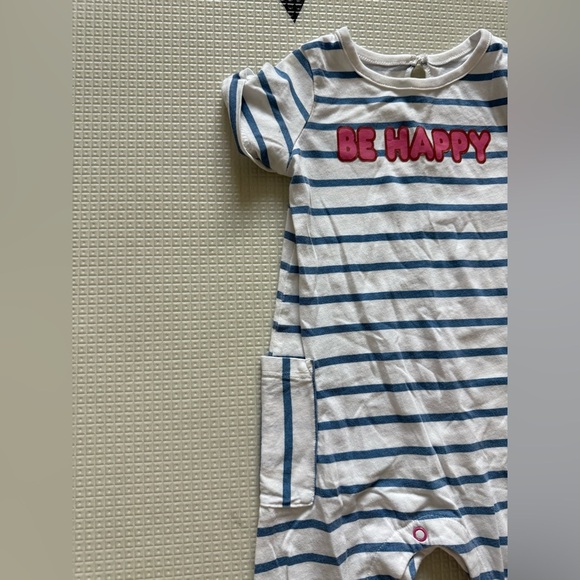 Okie Dokie|Baby girl Striped nautical jumpsuit with 'Be Happy' Print•••boho 12M - Picture 4 of 5